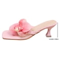 thumbnail image 6 of Kitten Heels for Women Square Open Toe Flower Decor Flip Flops Solid Color Slip on Heeled Sandals Wedding Party Dress Shoes Red Size 9.5, 6 of 8