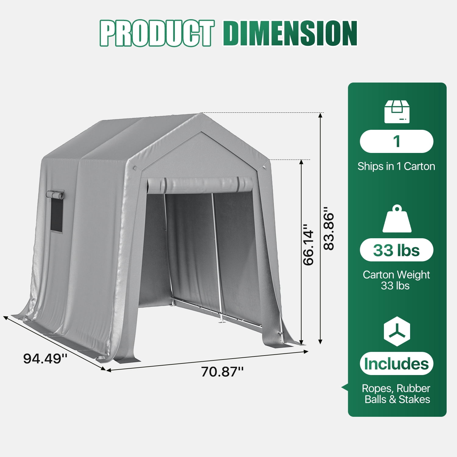 Clouddwell 6x8 FT Outdoor Portable Storage Shed Tent with Roll-Up Mesh Windows & Reinforced Frame, Motorcycle Storage Shed for Patio Furniture & Equipment Storage, Dark Gray