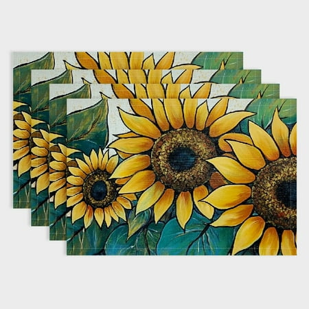 

Shiartex Sunflowers Leaves Painting Linen Cloth Table Placemat Set for Dining Set of 4 Heat-Resistant Insulated Easy to Clean Versatile for Parties and Home Decor 18x12in