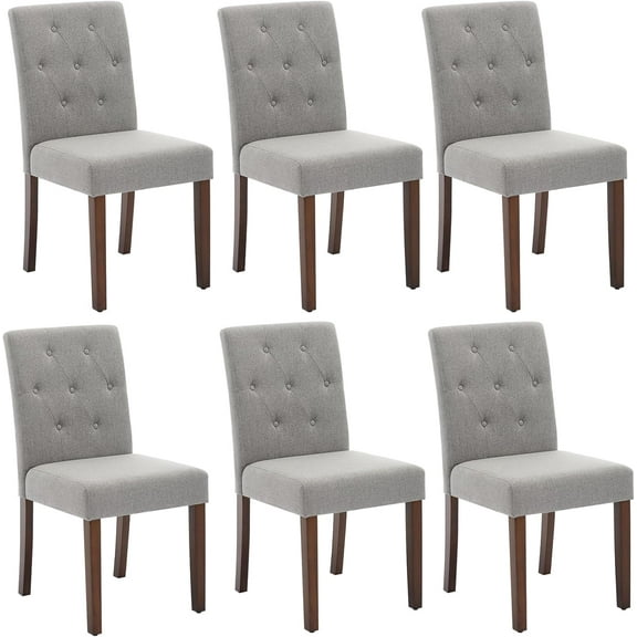 Parsons Button Tufted Dining Chairs Set of 6 - Upholstered Fabric Kitchen Chairs with Wood Legs & Padded Seats - Living Room Kitchen Furniture (Gray)