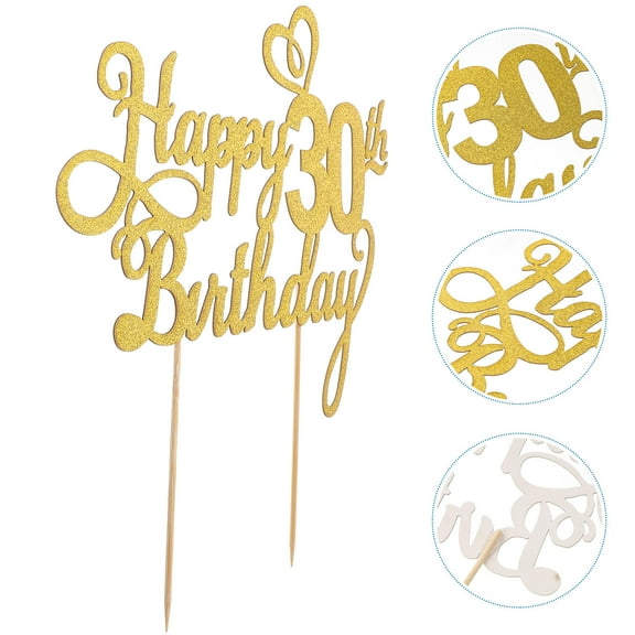 FRCOLOR Golden Happy 40th Birthday Cake Topper Wood and Paper Decorative Picks for Party Decorations 3pcs