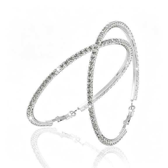 DESIGNICE 80Mm Large Rhinestone Hoops,Crystal Rhinestone Hoop Earrings,Sparkly Big Hoop Earrings,Women Party Dance Fashion Jewelry for Sensitive Ears,Silver