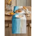 thumbnail image 3 of Teal Beige Gradient Beach Table Runner, Abstracts Seaside Ocean Wave Coastal Cotton Linen Kitchen Table Decoration Washable Dining Tabletop Runners for Home Party Decor 14x72 Inches, 3 of 9