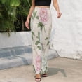thumbnail image 3 of Pastel Peony Floral Pattern High Waisted Casual Flared Trousers Summer Home Pants Gift Street Fashion Night Club Big Size Trousers, 3 of 5