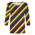 thumbnail image 5 of Womens Mardi Gras Shirts 3/4 Sleeve Tops Plus Size Mask Graphic Crew Neck Striped Tee Shirt Loose Casual Tunic Party Tops Holiday Mardi Gras Clothes 2026, 5 of 7