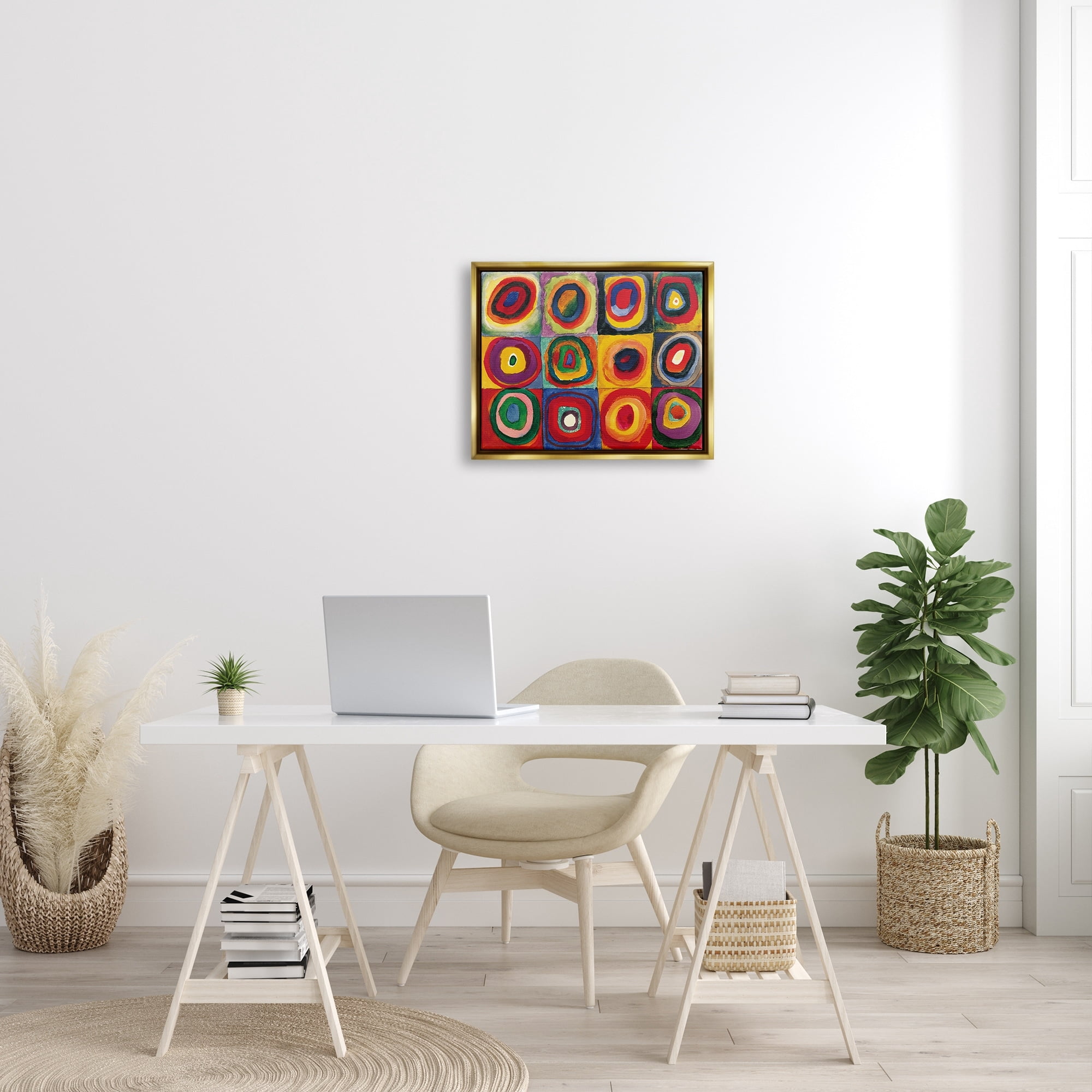 Stupell Industries Modern Circle Shapes Aligned Abstract Swirl Pattern Painting Metallic Gold Floating Framed Canvas Print Wall Art, Design by Wassily Kandinsky
