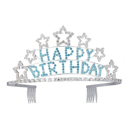 

Kid s Charming Rhinestone Heart Design Tiara Crown Headband for Girls (Blue Rhinestones)