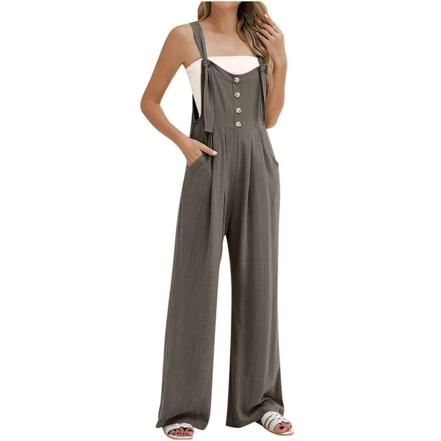 AherBiu Combinaison Sans Manches à Jambes Droites pour Femmes avec Poches, Boho, Petit