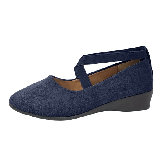 YLYL Women's Wedge Loafers Elastic Crisscross Strap Almond Toe Fashion Casual Ballet Dress Shoes