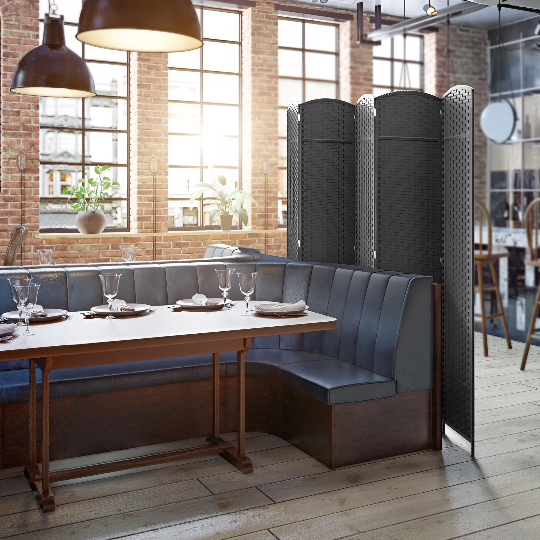 Sorbus 5-Panel Wide Folding Room Divider Privacy Screen, Hand-Woven Gray Mesh