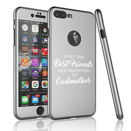 360° Full Body Thin Slim Hard Case Cover + Tempered Glass Screen Protector F0R Apple iPhone The Best Friends Get Promoted to Godmother (Silver, F0R Apple iPhone 7 / iPhone