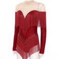 thumbnail image 6 of Women Tango Samba Dancewear Tassel Fringe Latin Dance Leotard Long Sleeve Bodysuit Competition Stage Performance Costume, 6 of 7