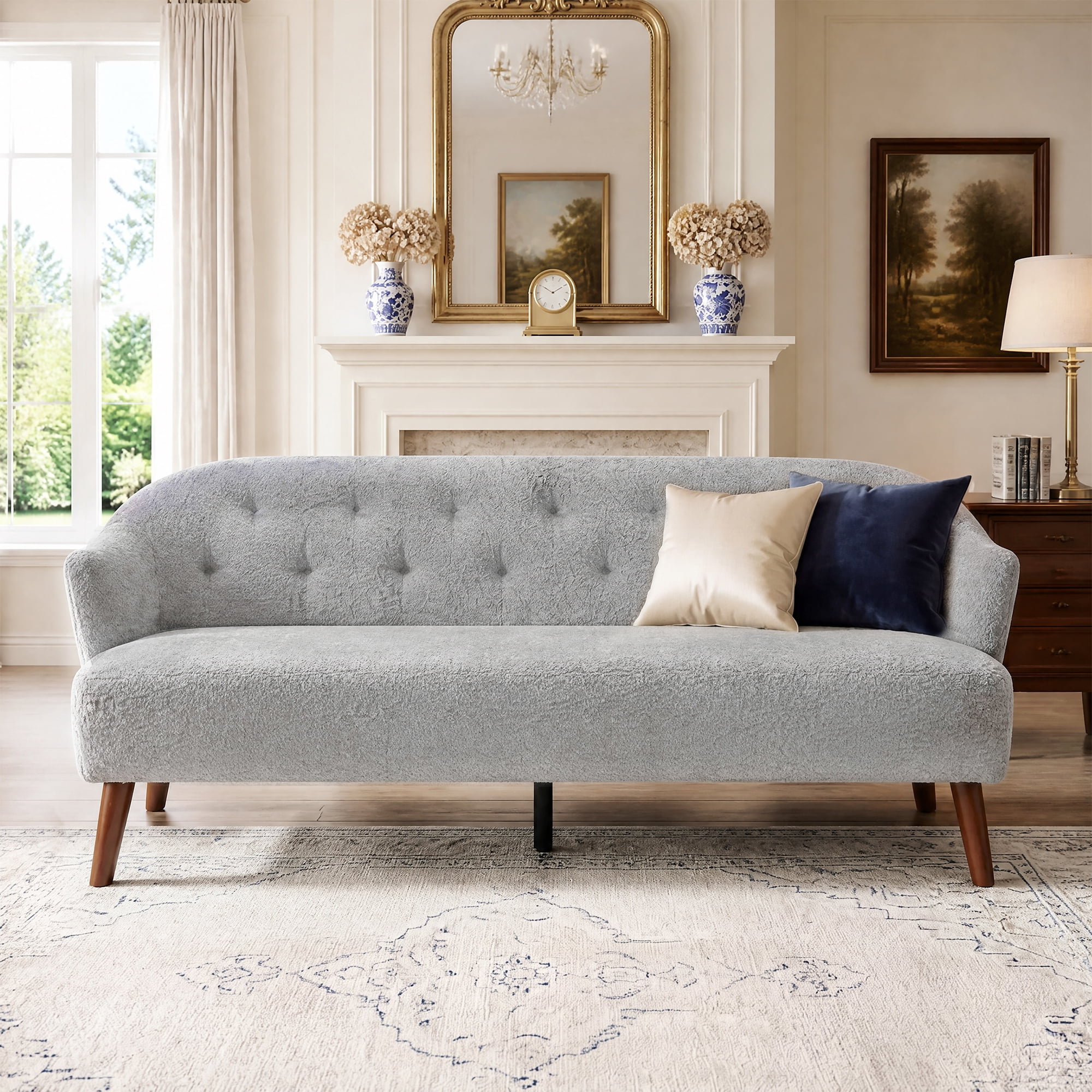 Leumius 73.6" 3-Seater Sofa, Modern Tufted Upholstered Couch Comfy Upholstered Sofa for Living Room, Apartment, Light Grey