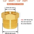 thumbnail image 2 of GHSDFBB 6 Pcs Réducteur en Laiton Bague Hexagonale 1/2 Pouces NPT Mâle1/8 Pouces NPT Femelle Raccord Fileté Adaptateur, 2 of 5
