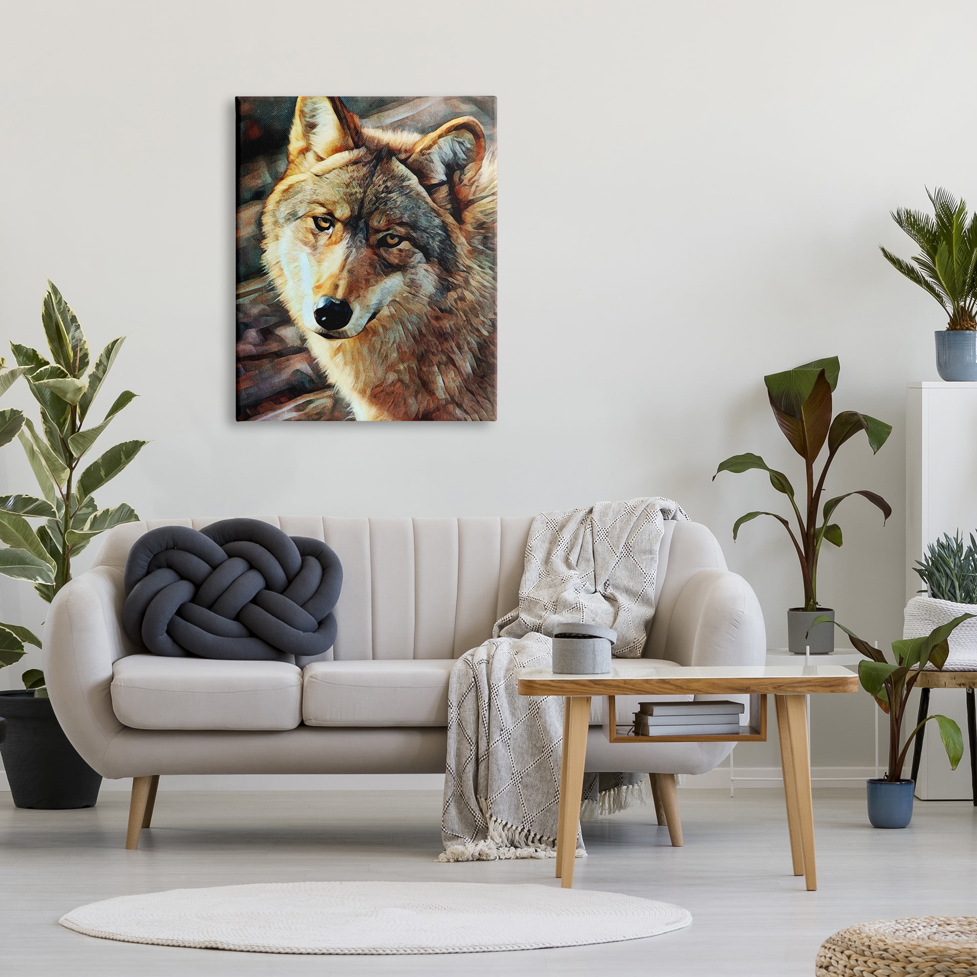 Stupell Wolf Gazing Wildlife Animal Portrait Animals & Insects Painting Gallery Wrapped Canvas Print Wall Art
