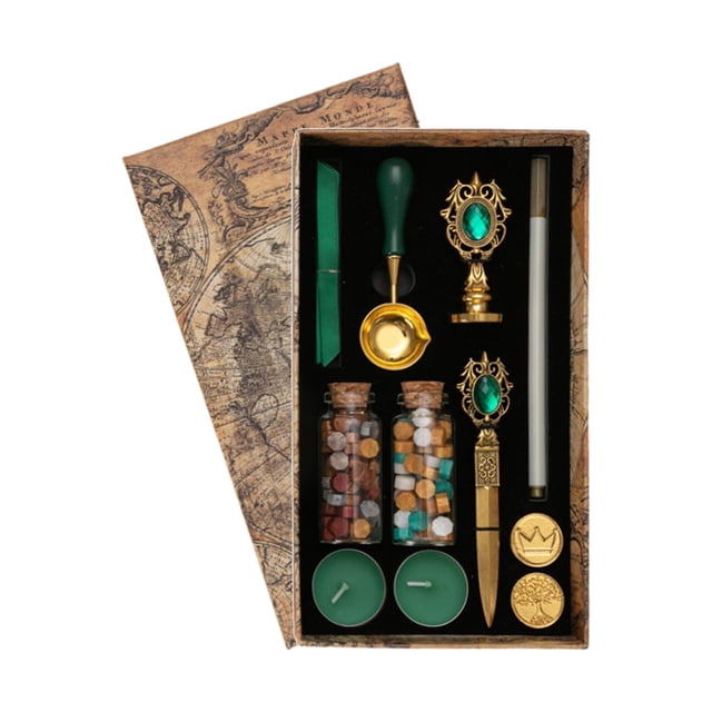 DIY ing Stamp with Sealing Beads Tools for Letter Card Christmas Dark Green