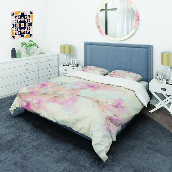 Designart 'Pink Blossoms Branch' Shabby Duvet Cover Set