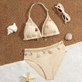 thumbnail image 5 of LPKRT Girls Halter Triangle Bikini Set Kids Two Piece Boho Solid Color Ribbed Swimsuit Outfit Lightweight Breathable Bathing Suit Beige 11-12 Years, 5 of 9