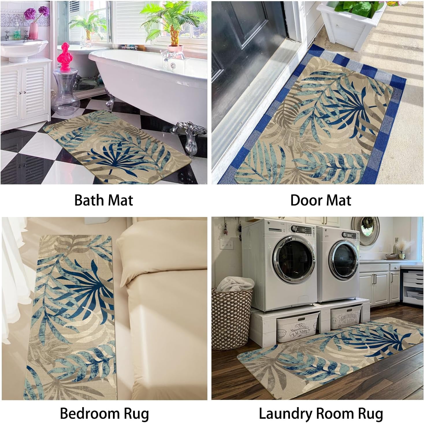 Boho Kitchen Mat Set of 2,Tropics Palm Leaves Kitchen Rugs and Mats Non Skid Washable,Bohemia Farmhouse Runner Rugs with Rubber Backing for Kitchen Decor Accessories (17"x47"+17"x30")
