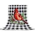 thumbnail image 2 of Christmas Red Bird Throw Flannel Blanket 60x80In Winter Berries Black White Plaid Xmas Super Soft Cozy Bed Blanket, Lightweight Plush Fuzzy Bed Throw for Bedroom Sofa Couch Living Room, 2 of 4