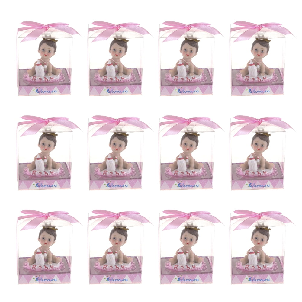 Mega Favors Keepsake Figurine 12 pcs Baby Girl wearing Crown with Bottle | Awesome Decorations or Party Favors | for Pregnancy Announcements, Gender Reveals, Birthday and Special Celebrations
