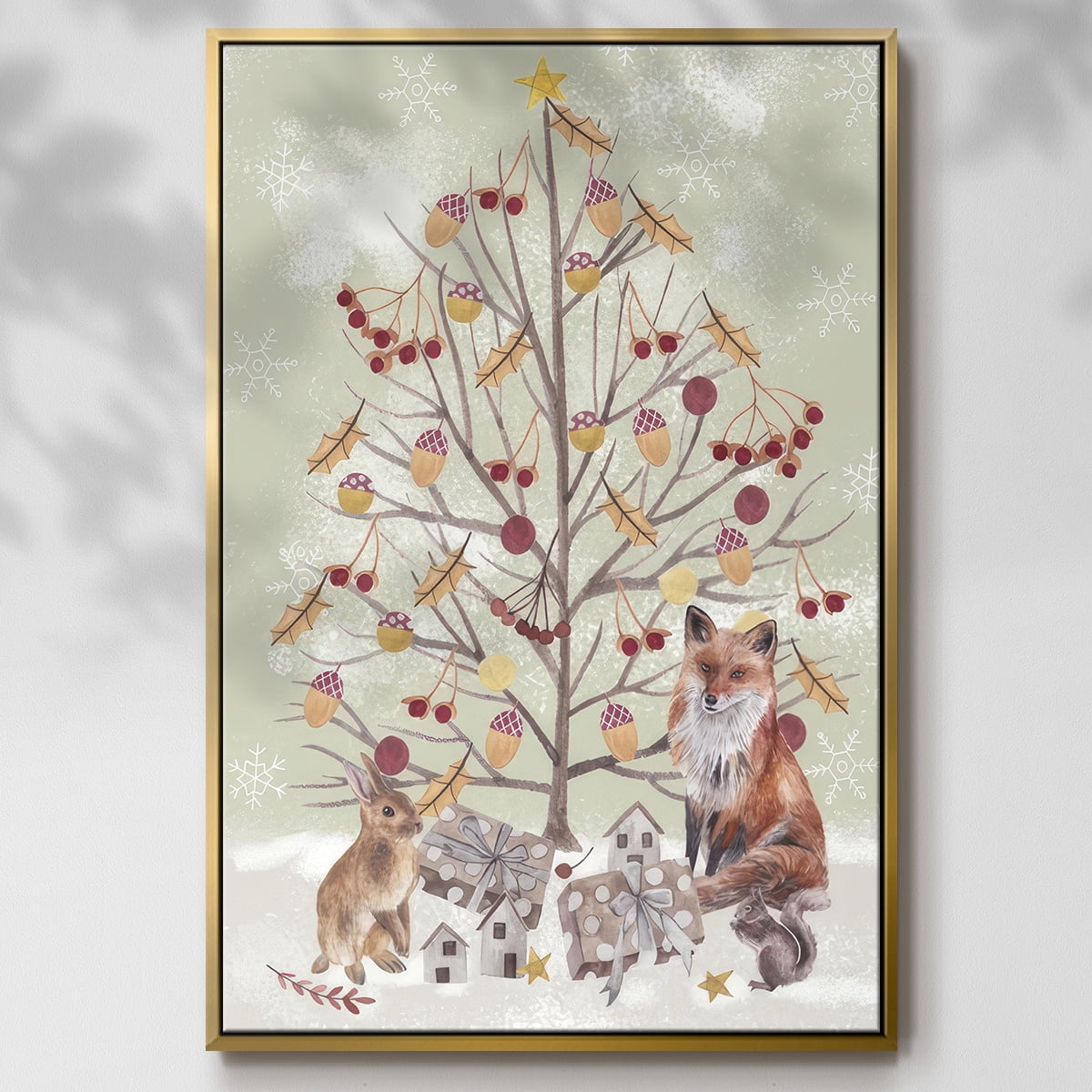 Christmas Time Collection B - Framed Gallery Wrapped Holiday Canvas - 25 x 37 - Gold Frame