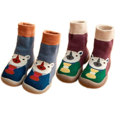 

QWZNDZGR 2 Pairs Baby Socks Anti Skid Rubber Soft Sole Infant Slippers Prewalker Shoes