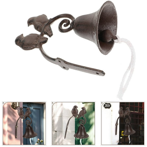 HEMOTON Vintage Metal Doorbell with Dual Birds Design for Wall Hanging Decoration Dark Brown Iron 7.8 inches