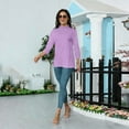 thumbnail image 5 of Dwellite Women’s 3/4 Sleeve Loose Mock Neck Tee Soft Layering Top, Casual Look, Spring-Fall Basic Shirt Light Purple S, 5 of 6