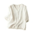 thumbnail image 2 of Fesfesfes Womens Tshirt Ladies Fashion Color Crochet Flower Half Sleeve Cotton Linen Casual Loose Shirt Short Sleeve T Shirts for Women 2XL(US:12), 2 of 6