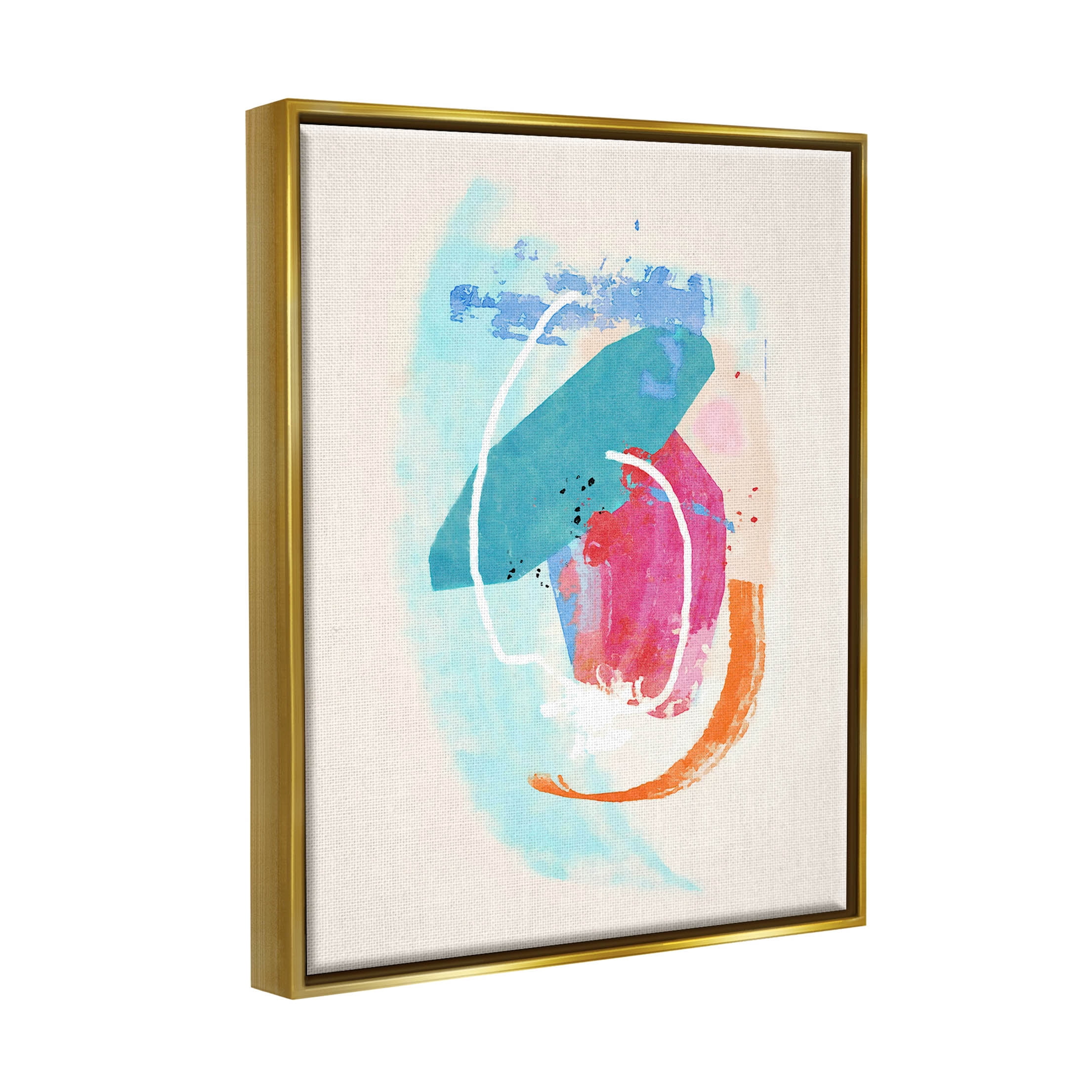 Modern Blue Pink Shapes Abstract Graphic Art Metallic Gold Framed Art Print Wall Art