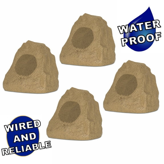 Theater Solutions 4R4S Outdoor Sandstone Rock 4 Speaker Set for Yard Patio Pool Spa