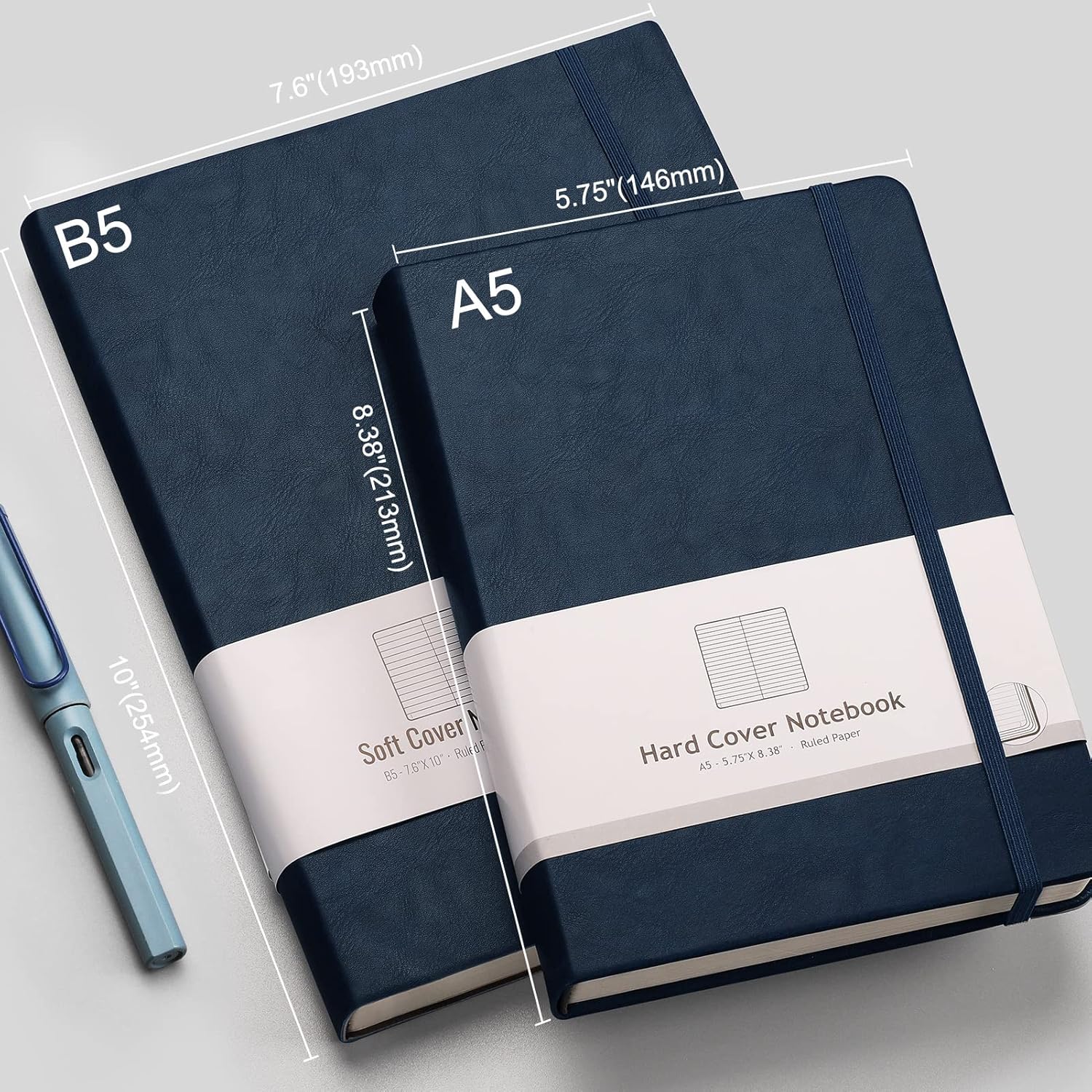 Thick Journal Lined Notebook - 320 Numbered Pages A5 College Ruled Notebook for Writing, 100gsm Lined Paper, Leather Hardcover, for Women Men Work Office School, 5.75'' X 8.38''-Dark Blue