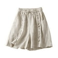 thumbnail image 3 of Women's Summer Linen High Waist Wide Leg Shorts With Ruffled Hem | Retro Vintage Style Casual Loose Beach Shorts for Women Summer Short Underwear for Women Women's Shorts plus Size Ripped Jean Shorts, 3 of 5
