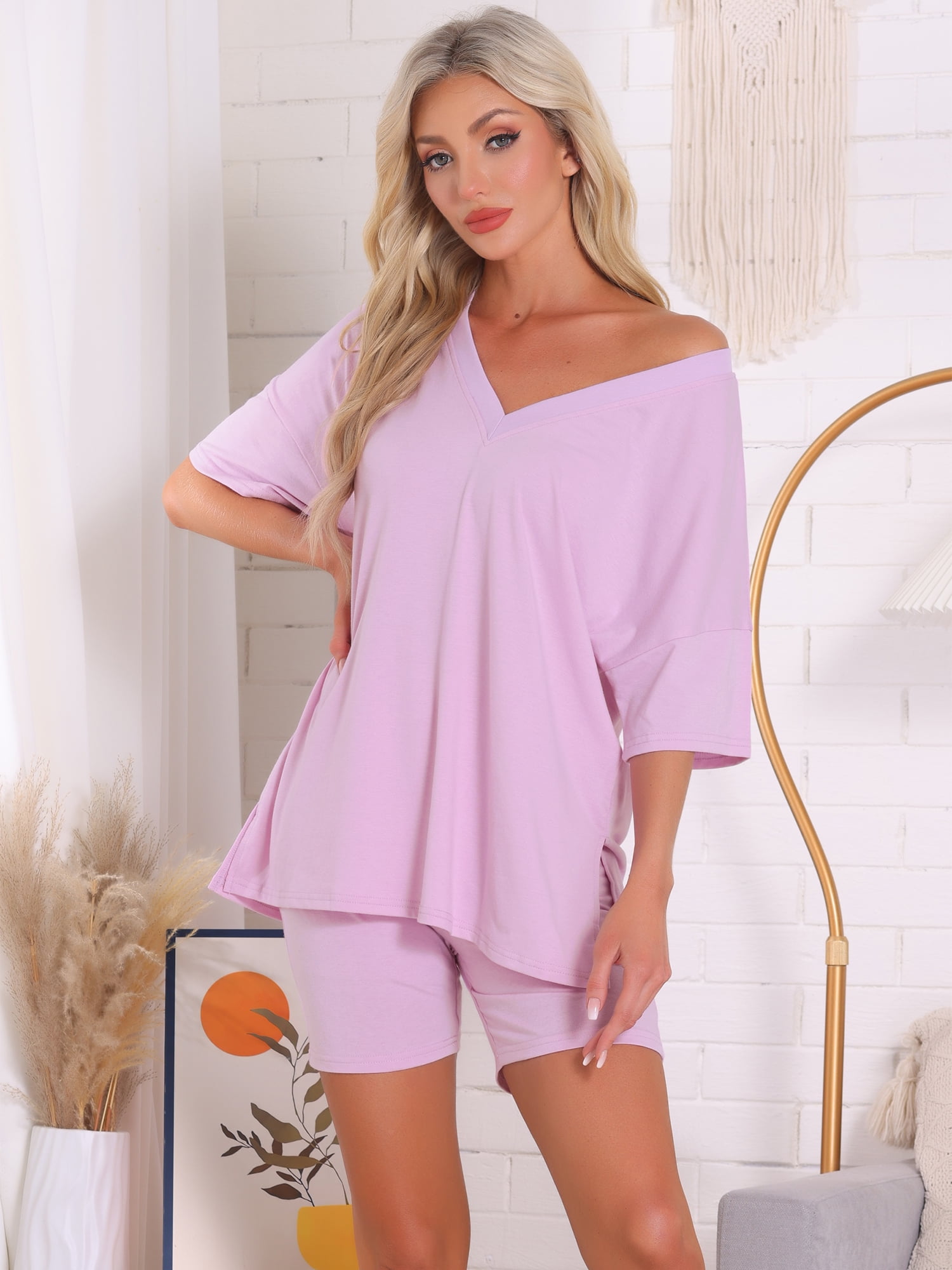 DARING DIVA Pajamas V Neck Workout Reversible Tracksuit Shorts Set XS Bright Pink