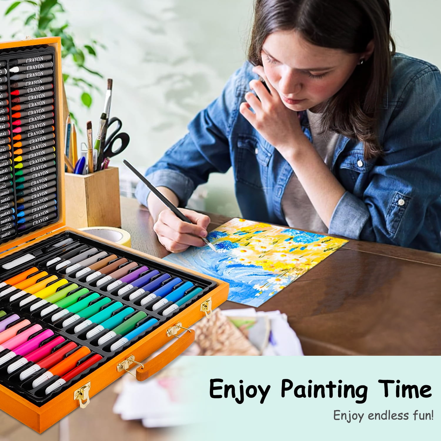 Xueyu 150 Pieces Art Supplies Set with Wooden Case, Professional Art Kit for Drawing, Painting and Crafting, Perfect for Teenagers, Adults, Beginners, and Artists