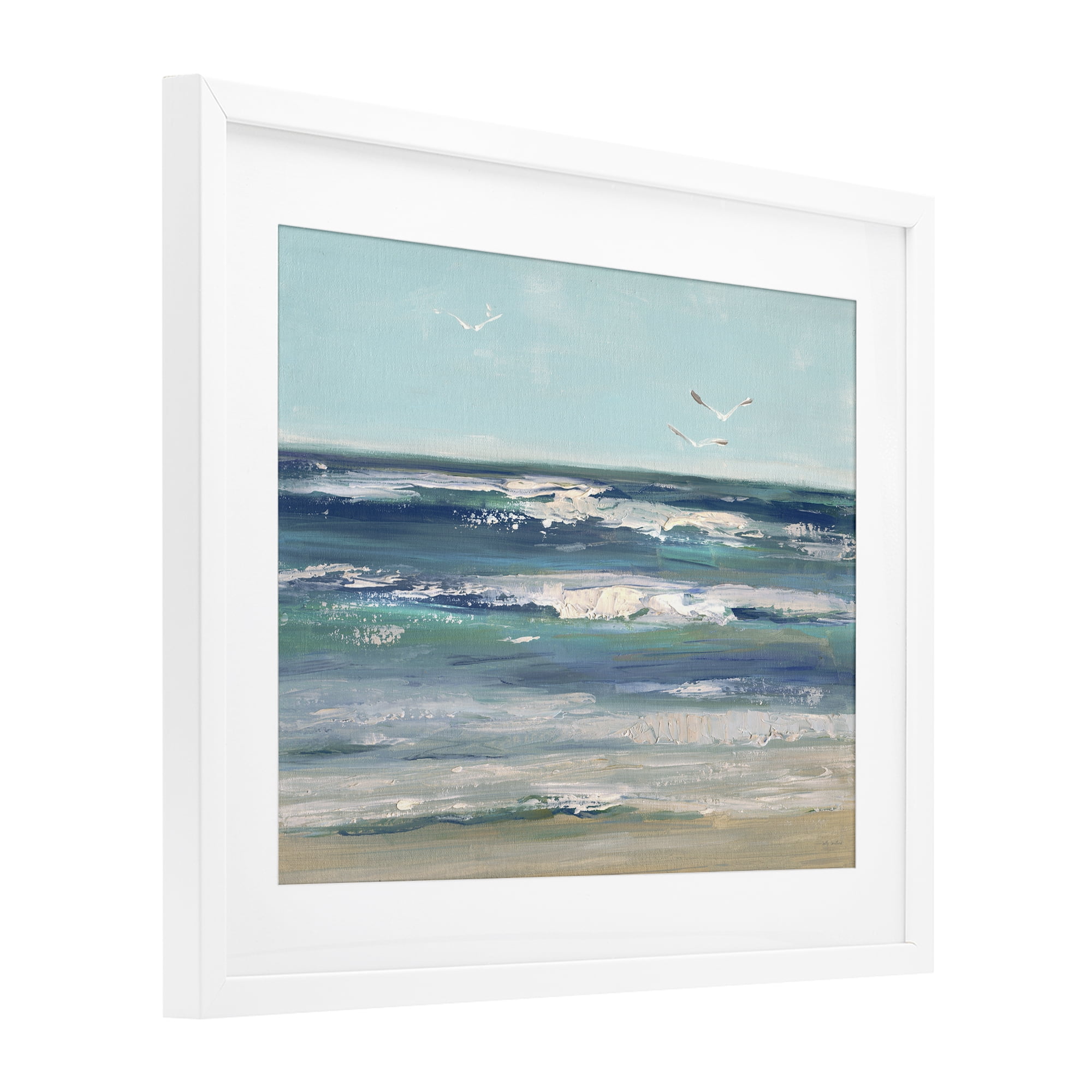 Stupell Industries Seagulls over Rolling Waves White Framed Print Under Glass, design by Sally Swatland