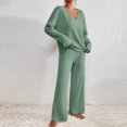 thumbnail image 4 of QATAINLAV Womens Fall 2 Piece Pajamas Sets Ribbed Knit V Neck Lounge Set Solid Casual Long Sleeve Shirts Matching Trousers Sweatsuits Green XXL 2025 Prime, 4 of 9