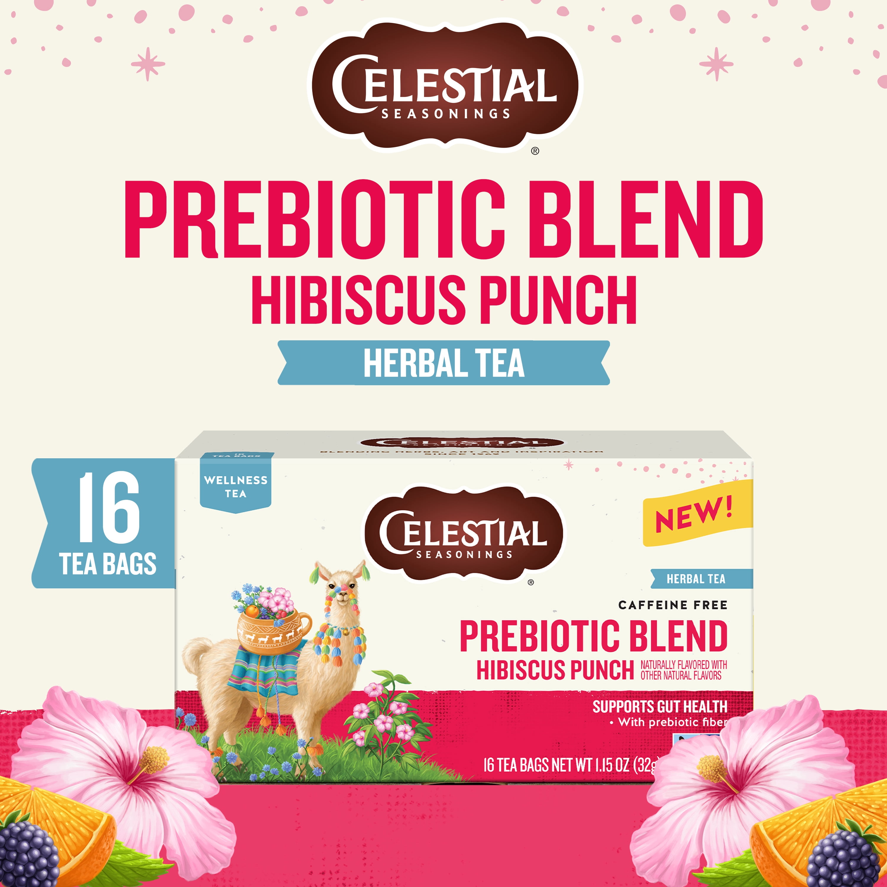 Celestial Seasonings Prebiotic Blend Wellness Herbal Tea Bags, 16 Count