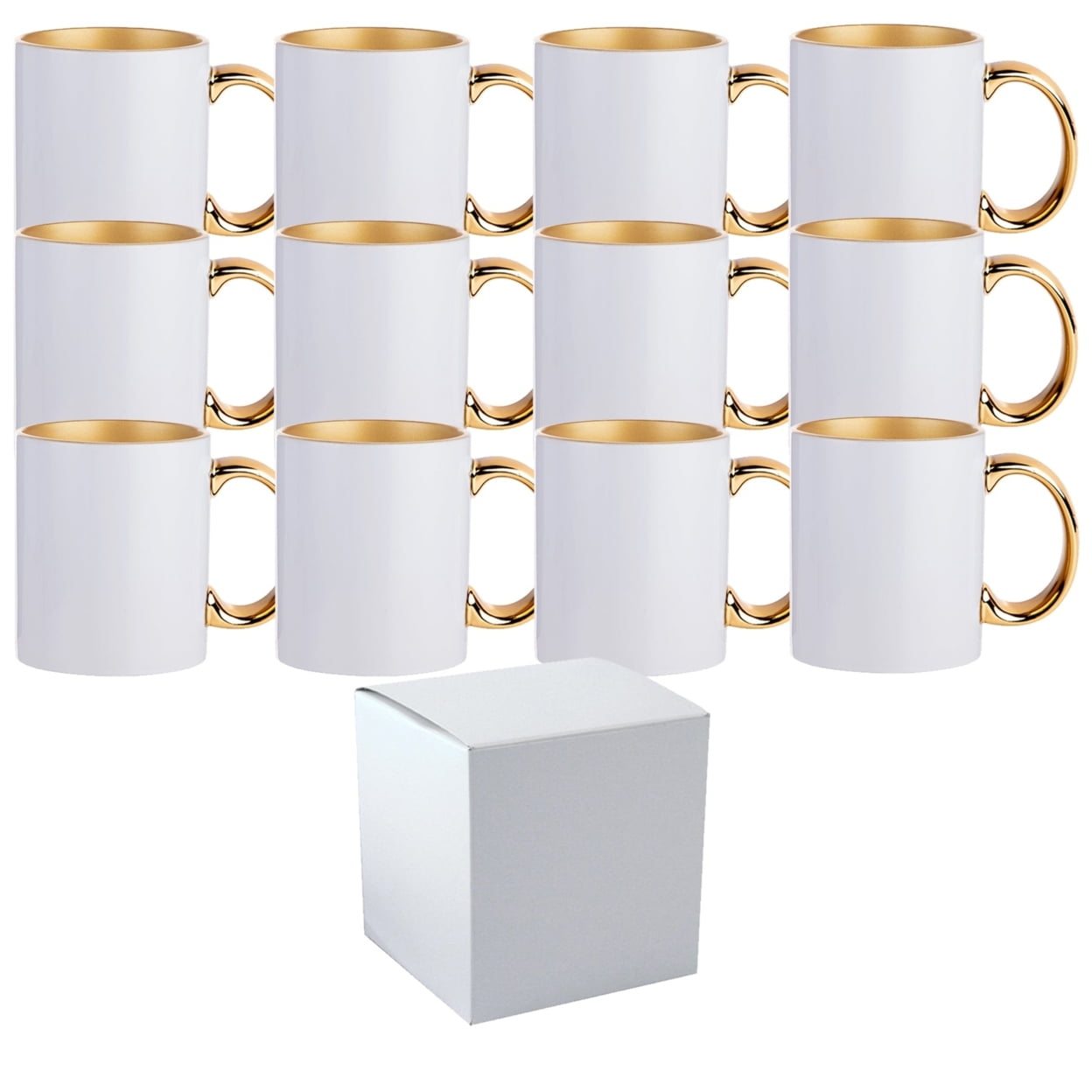 Mugsie | 12 Pcs High-Quality 15oz Sublimation Mugs Featuring Gold Rims and Handles, Including Foam Support Boxes for Safe and Convenient Storage