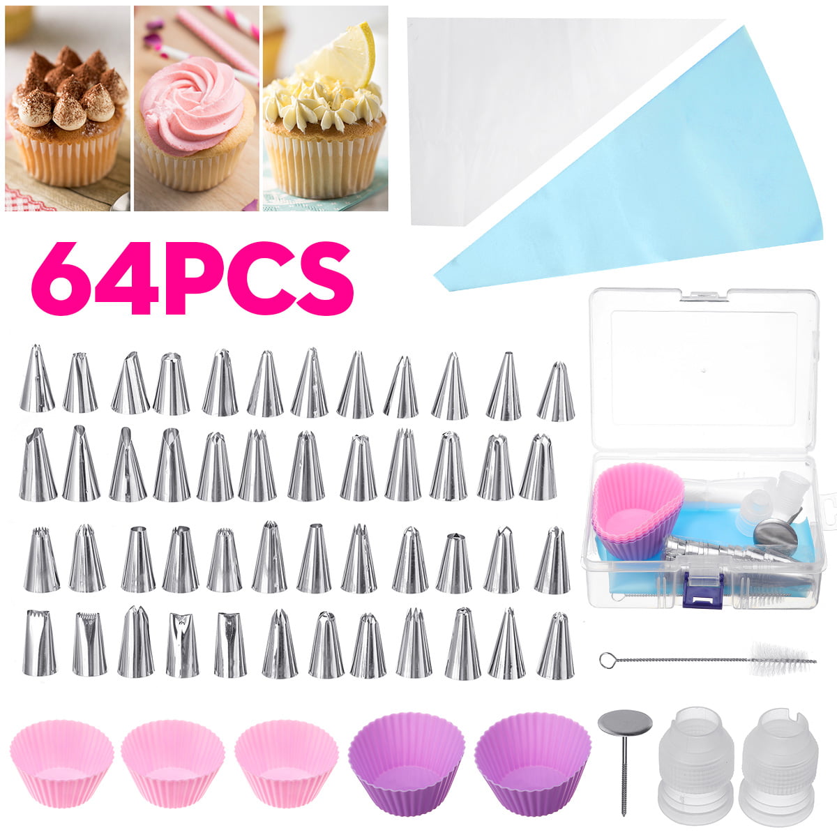 113 Pieces Cake Decorating Kits Supplies，48 Numbered Icing Tips，52 Pastry Bags，10 Reusable Couplers，1 Icing Spatula，2 Reusable Silicone Frosting Bags for Cake Decoration Baking Tools 