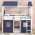 thumbnail image 2 of CHAMPFLAG Twin Over Twin Bunk Bed with Cottage Play Tent, Blue & White House Design, Solid Wood Construction, Space Efficient Loft Bed with Windows, 2 of 10