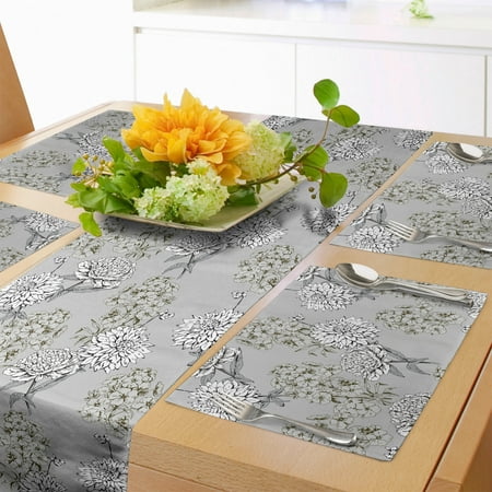 

Peony Table Runner & Placemats Repeating Pastel Nature Tones Flower Bouquet Illustration Set for Dining Table Decor Placemat 4 pcs + Runner 16 x90 Grey Multicolor by Ambesonne