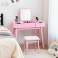 thumbnail image 2 of Costway Vanity Table Set w/ Flip Top Mirror Drawers 9 Dividers Makeup Writing Desk Pink, 2 of 8