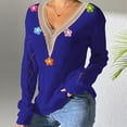thumbnail image 2 of Olyvenn Lace V Neck Sweaters for Women Cute Flowers Hollow Pullover Casual Long Sleeve Knitted Loose Sweater Tops Blue M, 2 of 6