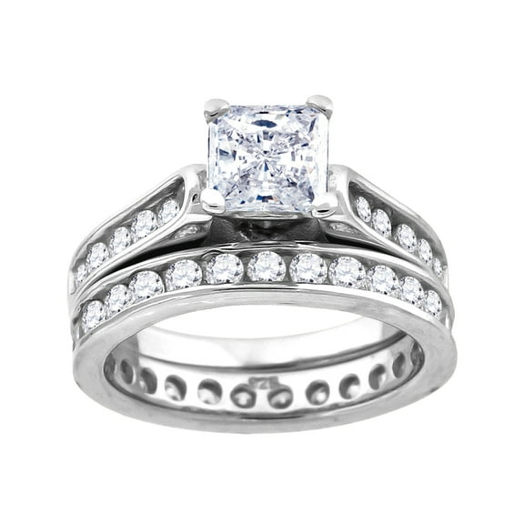 925 Sterling Silver Womens Princess-cut Round Cubic Zirconia Duo Ring Set Size 6 6.2mm Long Ring for Women