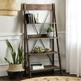 thumbnail image 1 of Walker Edison Frankie 68" Solid Wood Ladder Bookshelf - Brown, 1 of 2