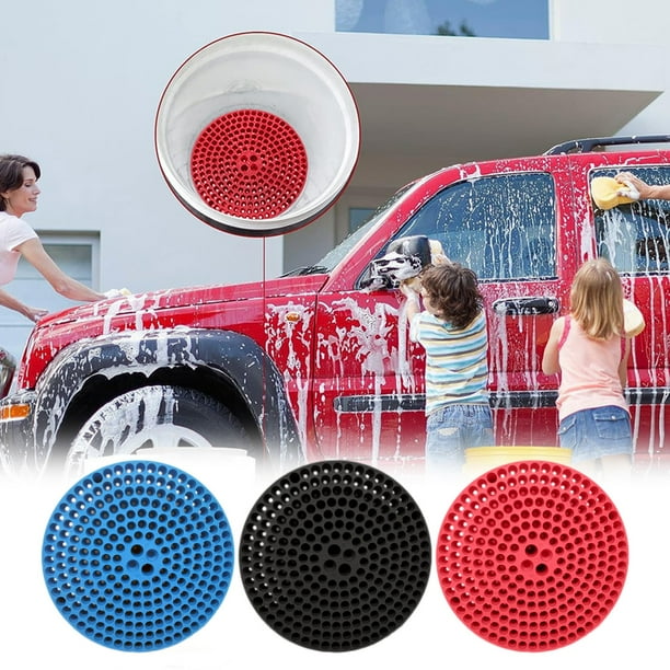 Filtro de arena y grava para lavado de coches para cubo - Embudo de plástico rojo o azul, 9,25" x 9,25" x 1,38" - Protege la pintura del vehículo y las herramientas de lavado