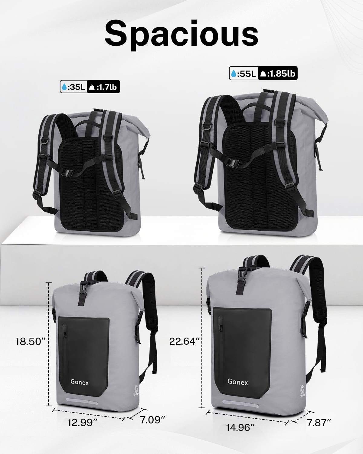 Gonex 35L Waterproof Backpack Dry Bag, Roll Top Floating Backpack for Kayak, Surfing, Hiking, Camping, Travel