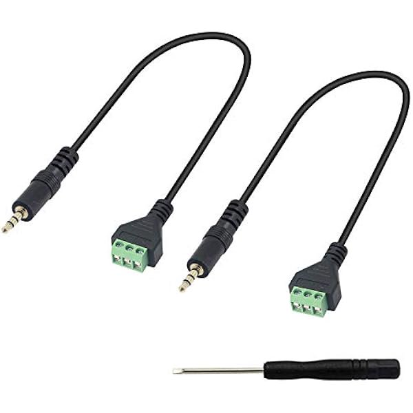 wonima44 XMSJSIY 3.5mm Terminal Block Cable, 1/8 Inch TRS Stereo Solderless Screw Terminal Speaker Wire 3.5mm 3 pole Male to 3Pin Bolt Headphone Balum Patch Cord (2 Pack-32CM)